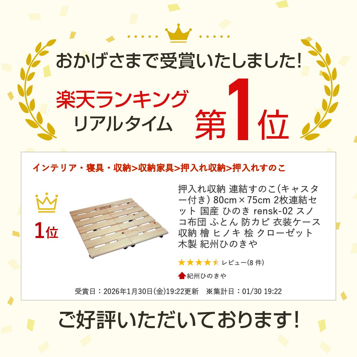 押入れ収納 連結すのこ(キャスター付き) 80cm×75cm 2枚連結セット 国産 ひのき ren...