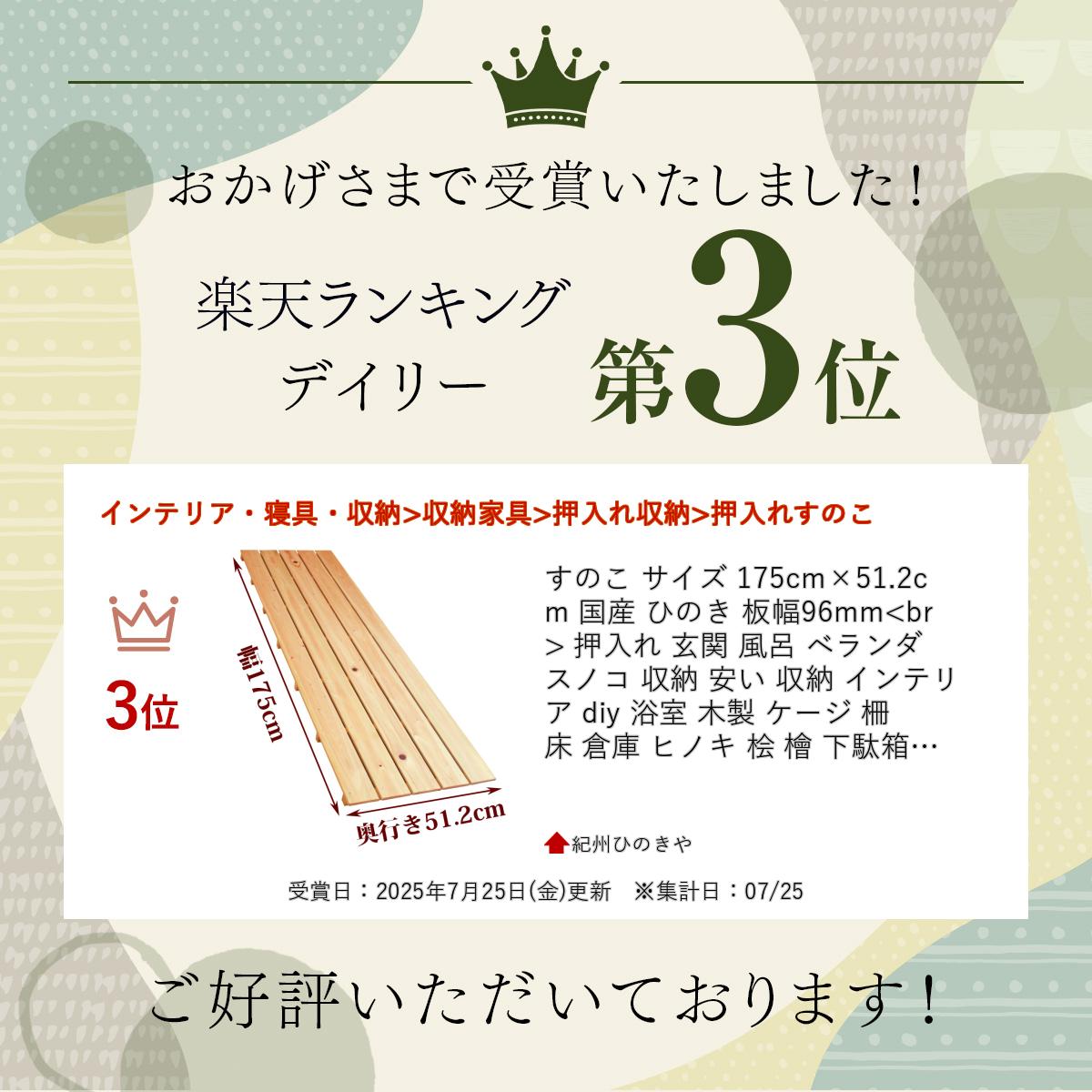 すのこ サイズ 175cm×51.2cm 国産 ひのき 板幅96mm 押入れ 玄関 風呂 ベランダ ス...