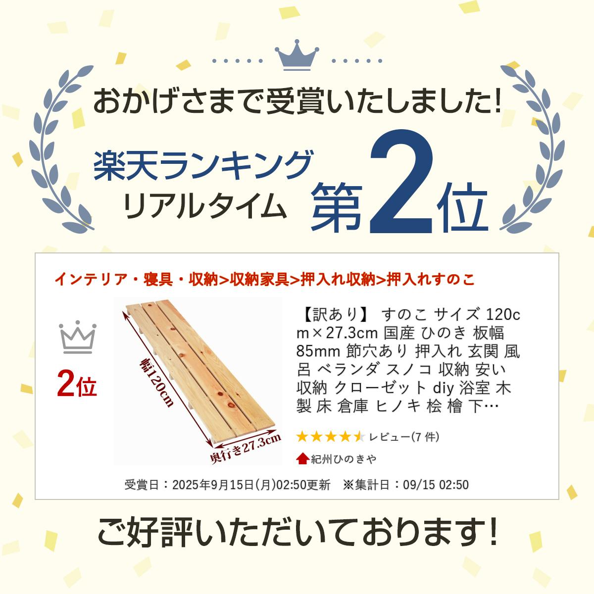 【訳あり】 すのこ サイズ 120cm×27.3cm 国産 ひのき 板幅85mm 節穴あり 押入れ 玄...