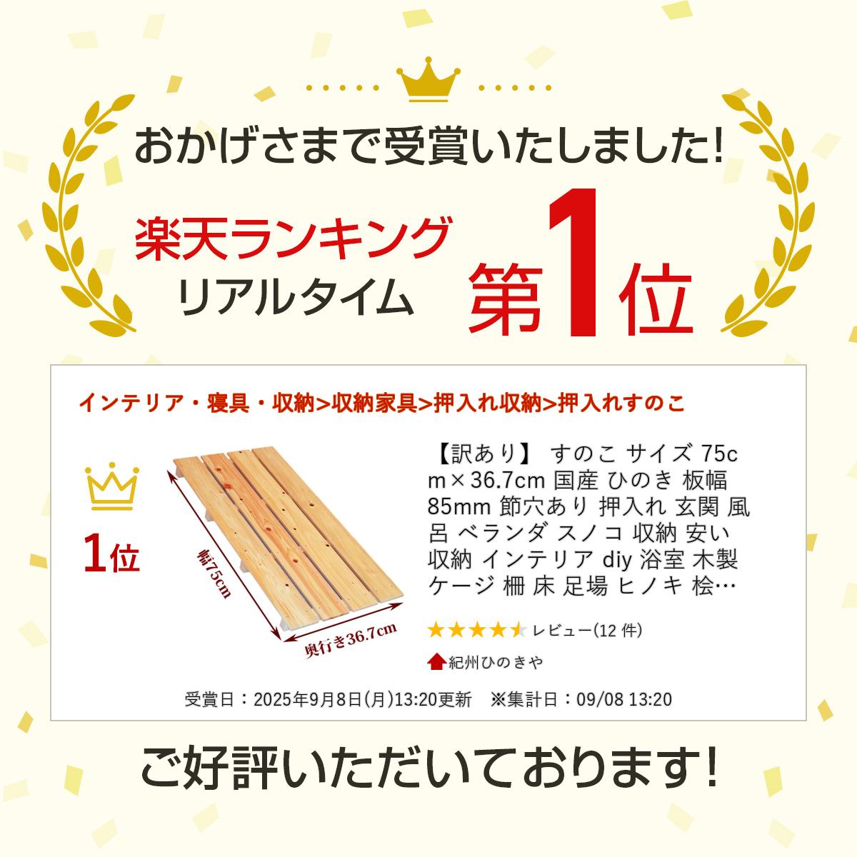 【訳あり】 すのこ サイズ 75cm×36.7cm 国産 ひのき 板幅85mm 節穴あり 押入れ 玄...