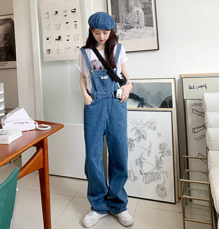 送料無料 オーバーオール ストレートパンツ レディース デニムパンツ オールインワン ジーンズ ボトムス ワイドパンツ おしゃれ デニム ロングパンツ 散歩 旅行 普段着 ブルー ブラック 美脚効果抜群 体型カバー S M L