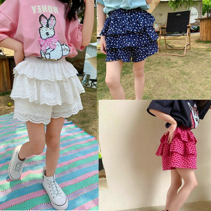 楽天平田ショップ送料無料 夏物 女の子 ショートパンツ レース フリル キッズ ベビー服 ショートスカート 個性 可愛い 立体なデザイン 洋服 子供服 ボトムス 学生 新品登場 普段着 カジュアル ホワイト ピンク ネイビー 90 100 110 120 130