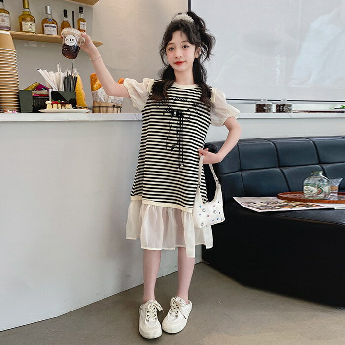 楽天平田ショップ送料無料 女の子 Tシャツ 半袖 ワンピース 夏着 韓国子供服 キッズ用 リボン 可愛い ボーダー柄 ワンピース 演奏会 入学式 卒業式 発表会 誕生日 女の子 こども チュールスカート 110 120 130 140 150 160 170cm