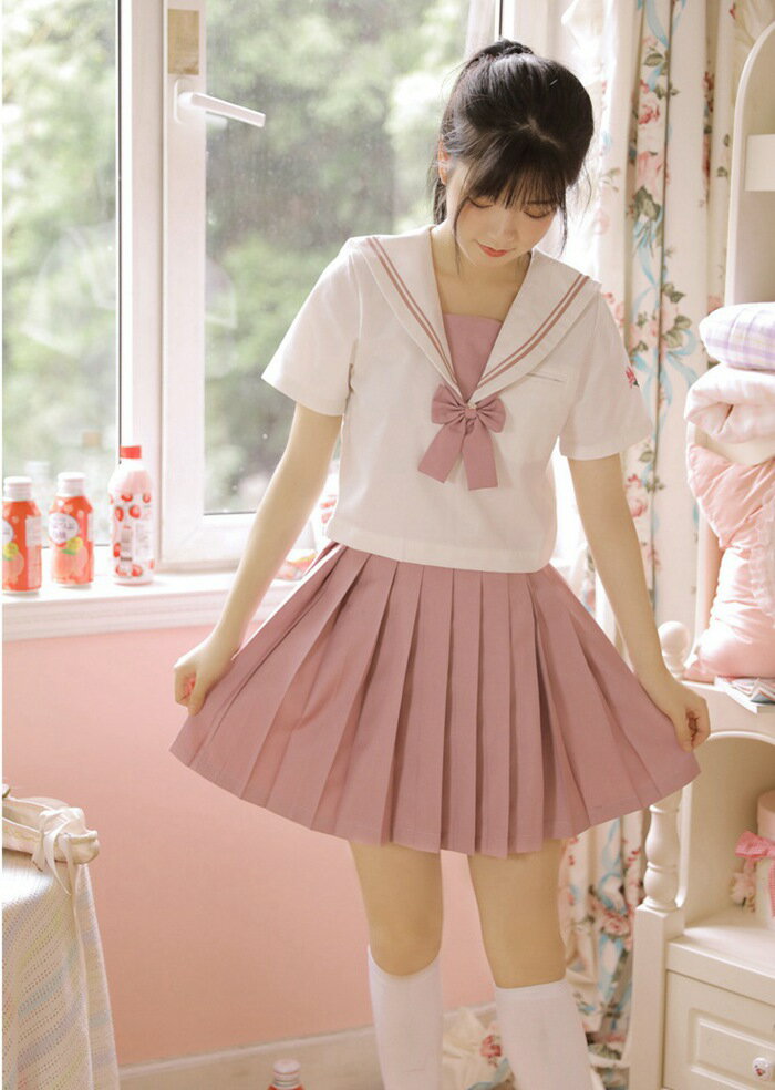 送料無料 女性 レディース 2点セット 夏着 トップス スカート セーラー服 コスプレ 衣装 コスチューム 学生 撮影 仮装 jk 制服 ゴスロリ ロリータ ゴシック 可愛い お遊戯会 イベント衣装 ピンク S M L LL エロ 大人