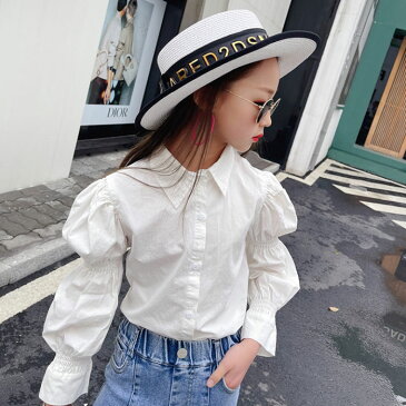 韓国子供服 女の子 シャツ ホワイト 無地 長袖 ラペル レジャー コーデ キッズ 姉妹 双子 トップス シャツ カジュアルシャツ シャツブラウス 入園式 卒園式 入学式 卒業式 発表会 七五三 デイリー ジュニア服 通園 通学 春着 秋着 110 120 130 140 150 160 170