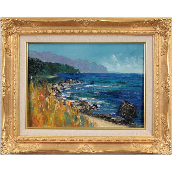 絵画 河島賢太郎 油絵・油彩画 『雷電海岸』 海 海岸 自然 風景 北海道風景 夏 明るい 爽やか 穏やか 一点物 美術品 アート ご贈答品 ギフト かわしまけんたろう