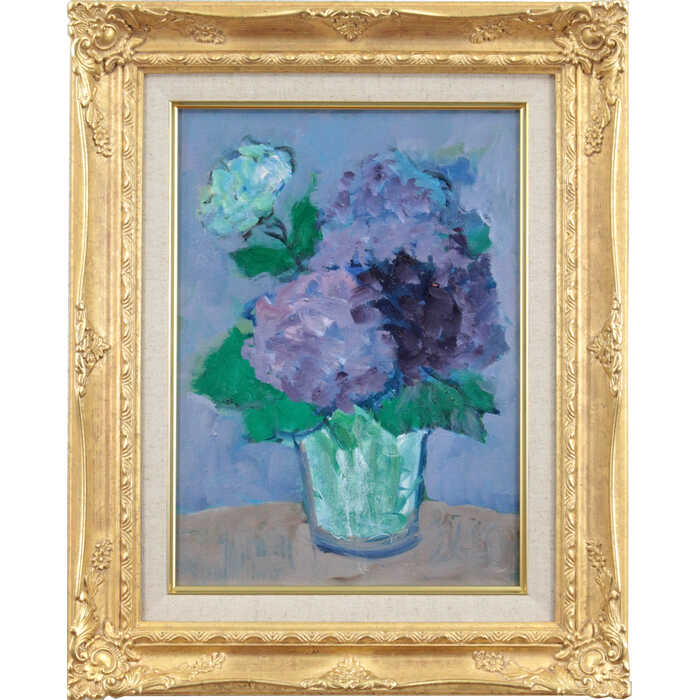 Rakuten - 絵画 作家不明 油絵・油彩画 『あじさい』 花 静物 一点物 美術品 アート ご贈答品 ギフト