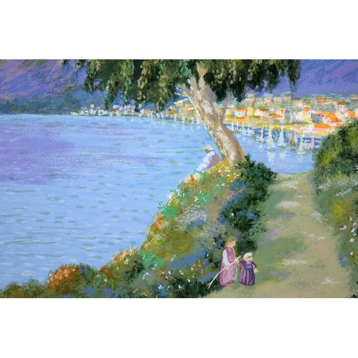 絵画 カーライル リトグラフ 版画 『メモリーズ2』 山 木 海 自然 風景 外国風景 メルヘン 優しい 可愛らしい 明るい 淡い 美術品 アート