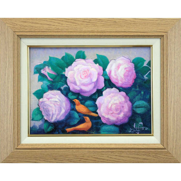 絵画 阿部乙人 油絵・油彩画 『花と鳥』 花 鳥 一点物 美術品 アート ご贈答品 ギフト あべおつんど