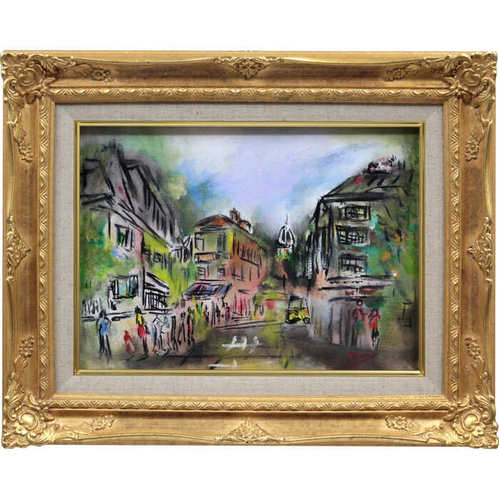 Rakuten - 絵画 作家不明 油絵・油彩画 『街並み』 人々 街 北海道風景 一点物 美術品 アート ご贈答品 ギフト
