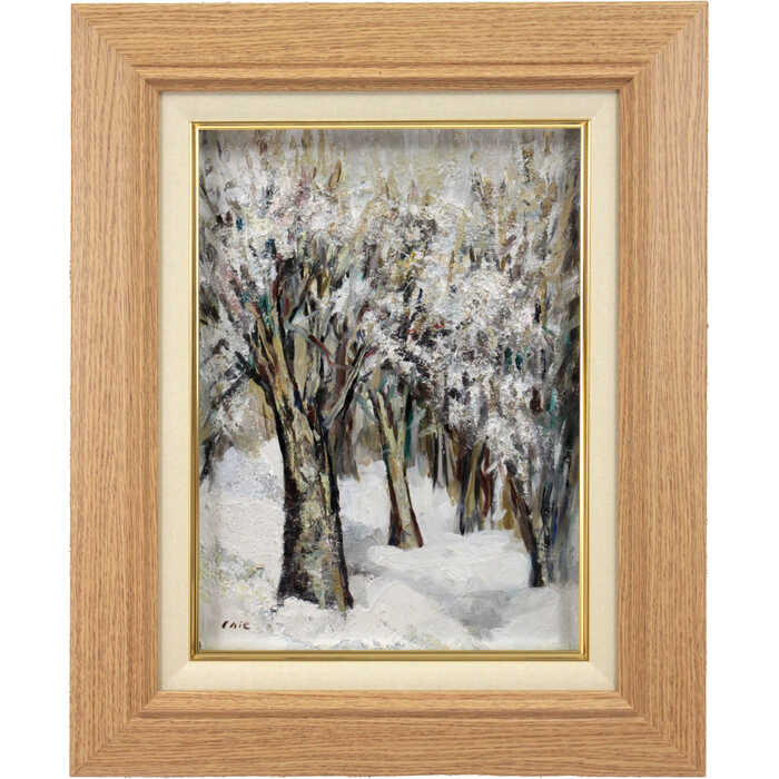 Rakuten - 絵画 坂原チエ 油絵・油彩画 『風景』 木 林 自然 雪 風景 冬 北海道風景 一点物 美術品 アート ご贈答品 ギフト さかはらちえ