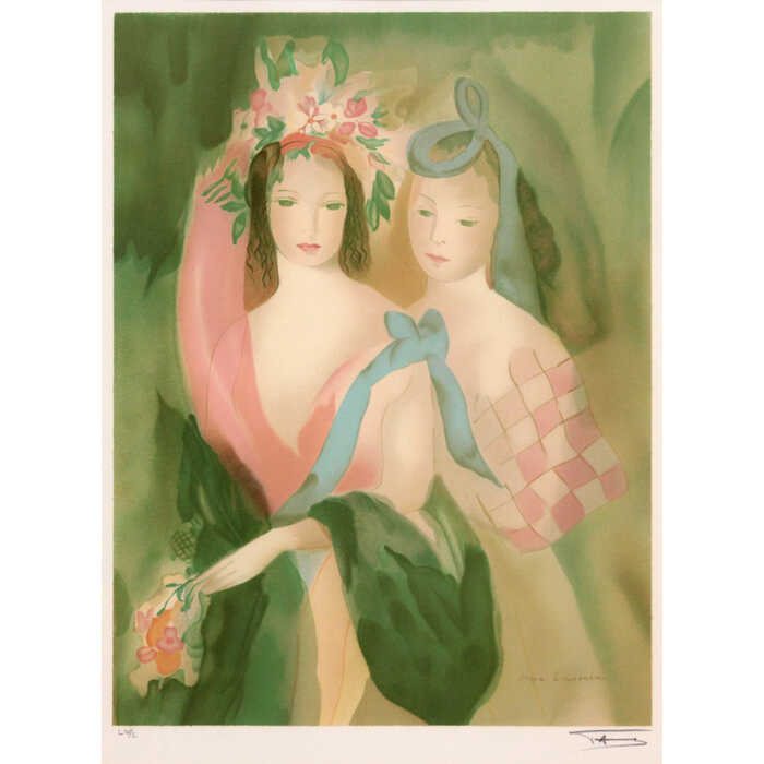 絵画 マリー・ローランサン リトグラフ 版画 『ブルーのリボン』 人物 美人 優しい...