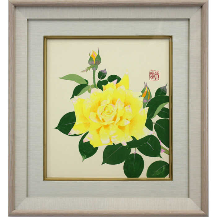 岩絵の具で描いた日本画  薔薇 赤い薔薇》M20 鳥の子紙、楮紙、岩絵具、金箔 2024 #バラ #赤い