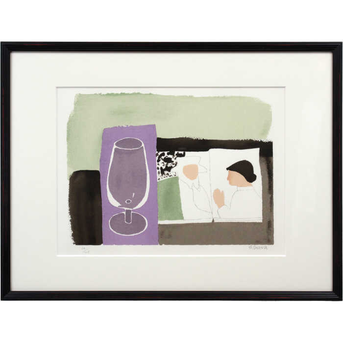 絵画 大沢昌助 リトグラフ 版画 『グラスと本』 机 静物 温もり 穏やか 美術品 アート おおさわしょうすけ