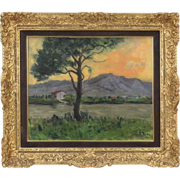 乐天商城 - 絵画 伊藤仁 油絵・油彩画 『茨戸公園とテイネ山』 夕日 山 川 木 自然 風景 北海道風景 夏 明るい 温もり 穏やか 黄昏 一点物 美術品 アート いとうじん