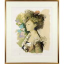 絵画 宮永岳彦 リトグラフ 版画 『エンジの女』 人物 美人 顔 幻想的 明るい 美術品 アート みやながたけひこ
