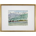 絵画 赤穴宏 水彩画 『安曇野にて』 家 山 木 林 田んぼ 畑 自然 風景 夏 明るい 淡い 長閑 一点物 美術品 アート あかなひろし