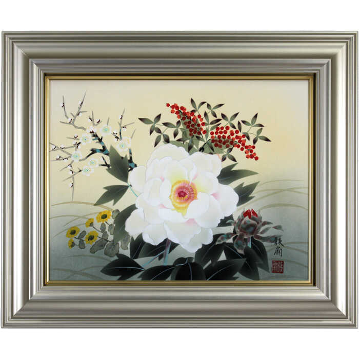 四季折々の顔の、美しい花々ジクレー版画に手彩色技法：版画作品サイズ：F6号額のサイズ：高さ46cm×幅55cm×奥行き5.0cm作品の状態：良好です山田鉄扇（やまだてっせん / YAMADA Tessen）注意事項：お使いのモニターの発色具合によって、実際のものと色が異なる場合がございます。