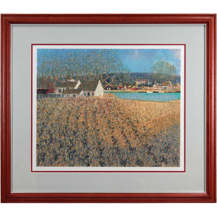 北海道画廊 楽天市場店の絵画 アンドレ・ブーリエ リトグラフ 版画 『ブルターニュの秋』 収穫 家 川 木 畑 自然 風景 外国風景 秋 明るい 淡い 穏やか 美術品 アート｜アングル2