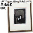 絵画 早川義孝 セリグラフ 『星夜』 建造物 星 月 木 鳥 夜 メルヘン 美術品 アート はやかわぎこう