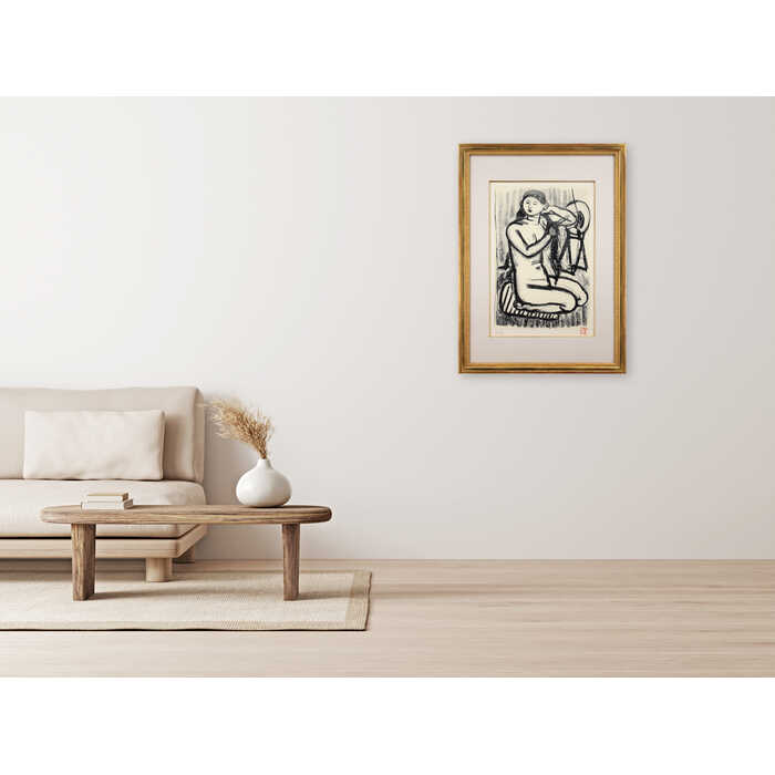 絵画 梅原龍三郎 リトグラフ 版画 『座る裸婦』 裸婦 力強い 渡世 生き生き 美術品...