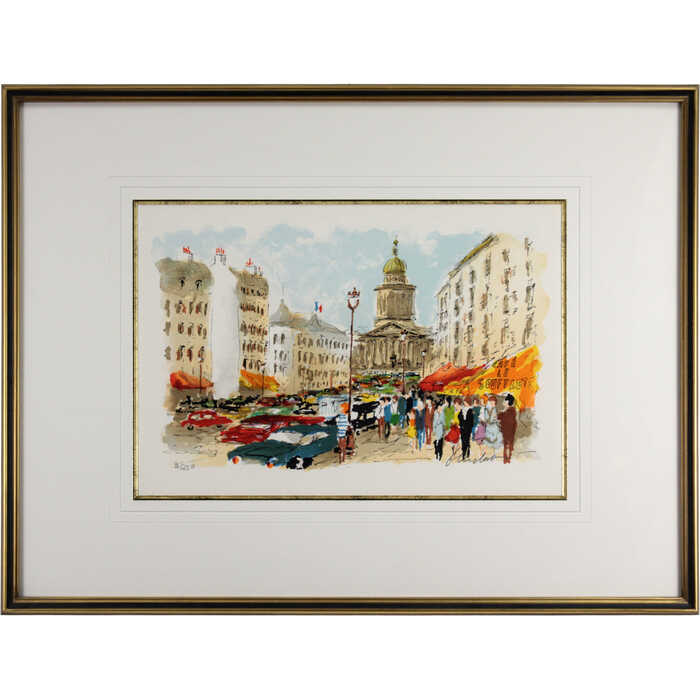 絵画 ウルバン・ウシェ リトグラフ 版画 『パンテオン』 人々 街 車 風景 外国風景...