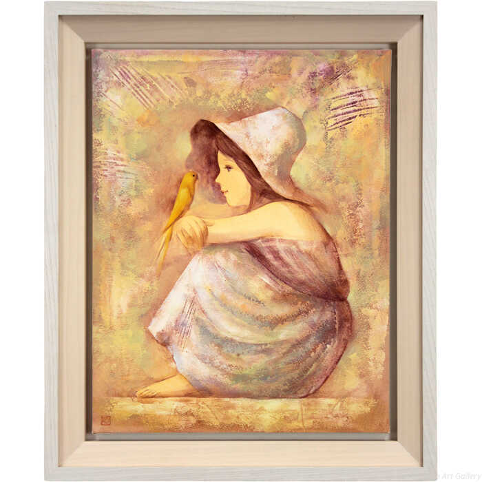 樂天商城 - 伊藤順一 油絵・油彩画 『インコと少女』 一点物 絵画