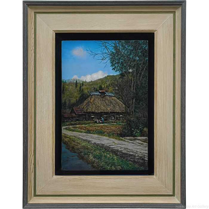 矢ヶ部昭彦 油絵・油彩画 『民家風景』 一点物 絵画