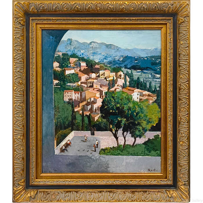 Rakuten - 大きいサイズ 大きい絵 著名画家の一点物 松井茂樹 油絵・油彩画 『南フランスの町（カニュ）』 絵画