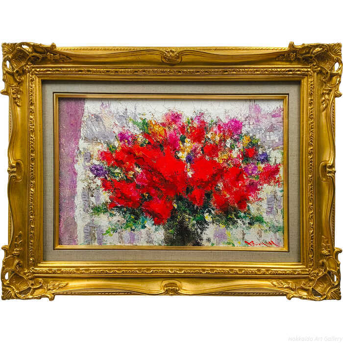 乐天商城 - 長沼貴美代 油絵・油彩画 『パリと薔薇』 一点物 絵画