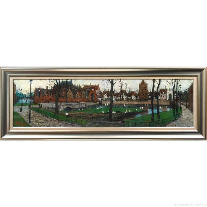 大きいサイズ 大きい絵 著名画家の一点物 中西繁 油絵・油彩画 『ベギン会修道院（ブルージュ）』 絵画