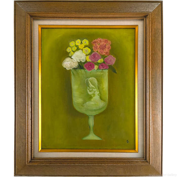 杢田たけを 油絵・油彩画 『花と恋人』 一点物 絵画