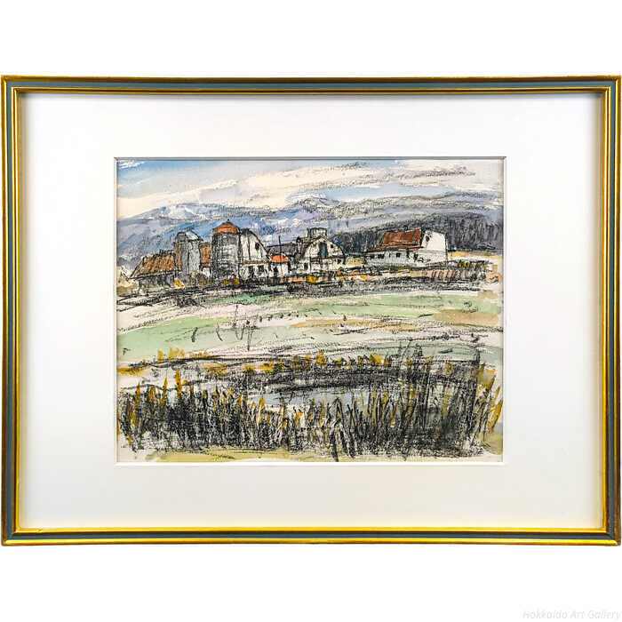 赤穴宏 水彩画 『サイロのある風景』 一点物 絵画