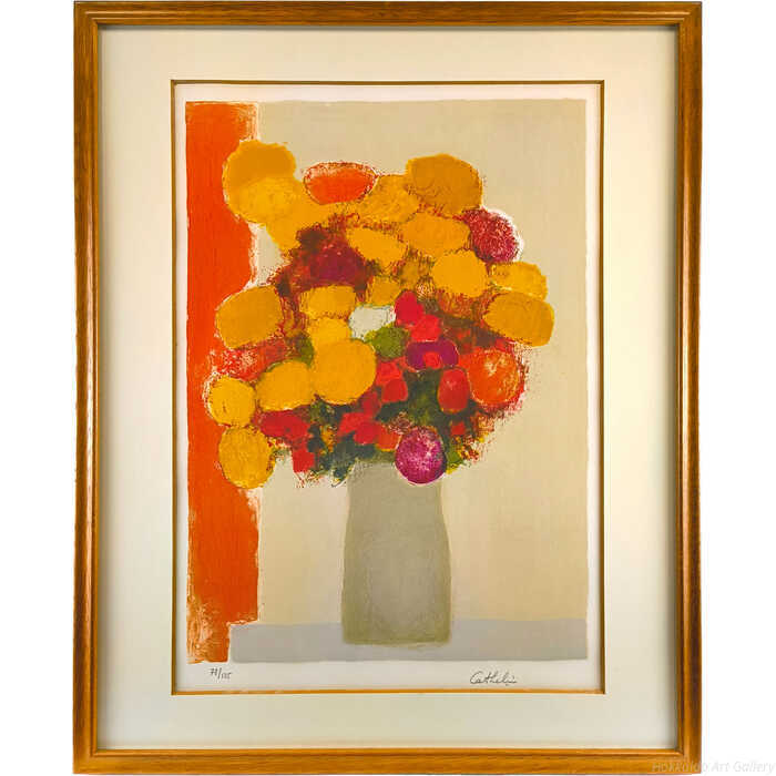 ベルナール・カトラン リトグラフ 版画 『黄色と赤の花束』 絵画