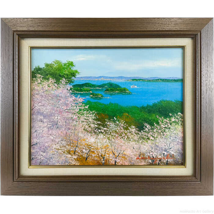 小林幸三 油絵・油彩画 『松島と桜』 一点物 絵画