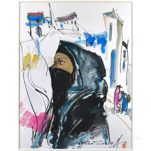 乐天商城 - 園田郁夫 水彩画 『黒いヴェール』 一点物 絵画
