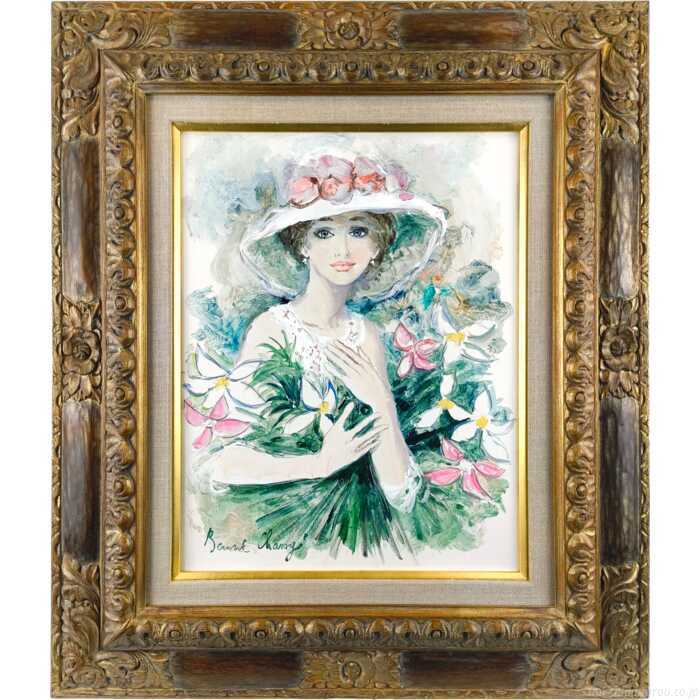 Rakuten - ベルナール・シャロワ 油彩＋水彩 『ブーケを持つエマ』 絵画