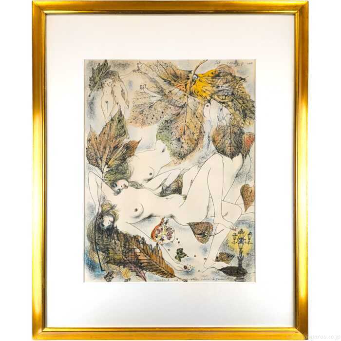 古沢岩美 リトグラフ 版画 『枯れ葉と裸婦』 絵画