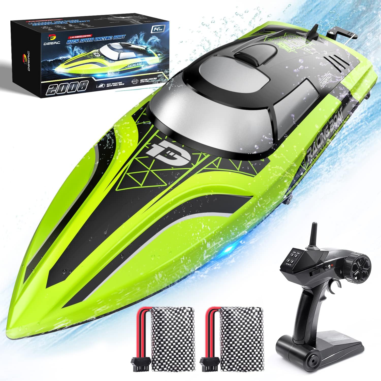 DEERC ラジコン ラジコンボート 船 ボート 高速 25km/h こども向け RC リモコン 防水性 バッテリー2個 ..