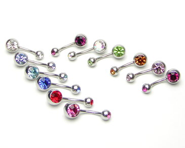 へそピアス 14G ダブルジュエル バナナバーベル ボディピアス サージカル ステンレス ヘソピアス 金属アレルギー 02P07Feb16 HSP ポイント消化