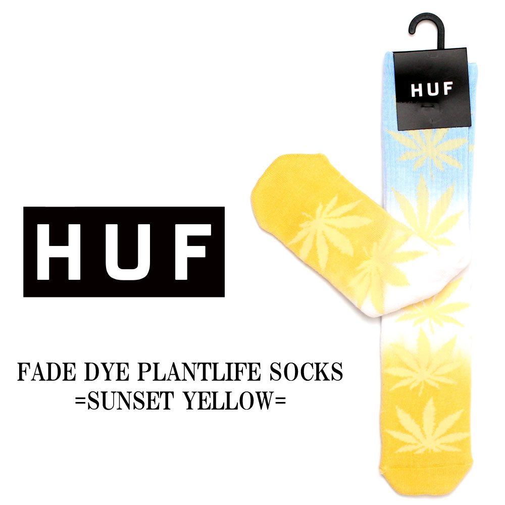 【代引き以外の購入方法でネコポス対応可能商品】HUF ハフ 靴下 FADE DYE PLANTLIFE SOCKS SUNSET YELLOW ハフ スケート ソックス スノボー スケボー 厚手 くつ下 丈夫 男女兼用 メンズ レディース マリファナ柄 ストリート 春夏 ハーフパンツ お洒落 ギフト プレゼント