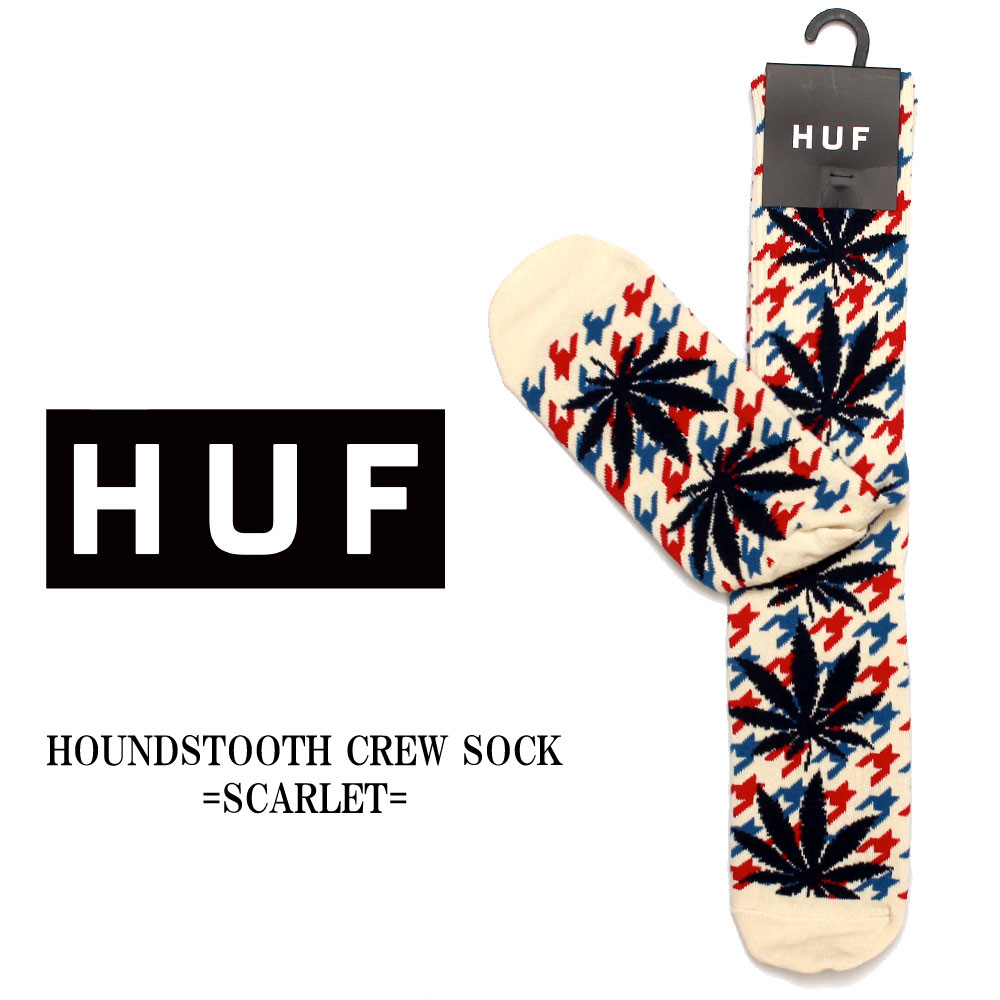 【代引き以外の購入方法でネコポス対応可能商品】HUF ハフ 靴下 HOUNDSTOOTH PL CREW SOCKS SCARLET ハフ スケート ソックス ...