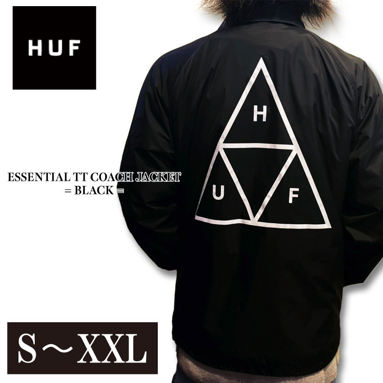 ハフ コーチジャケット メンズ HUF ハフ コーチジャケット ESSENTIAL COACH BLACK JACKET コットンジャケット 大きいサイズ アメリカンサイズ 新作 メンズ スケーター ファッションライトアウター トリプルトライアングル デザイン コーチジャケット お洒落 ストリート アウター 綿100% ハリのあるコーチ