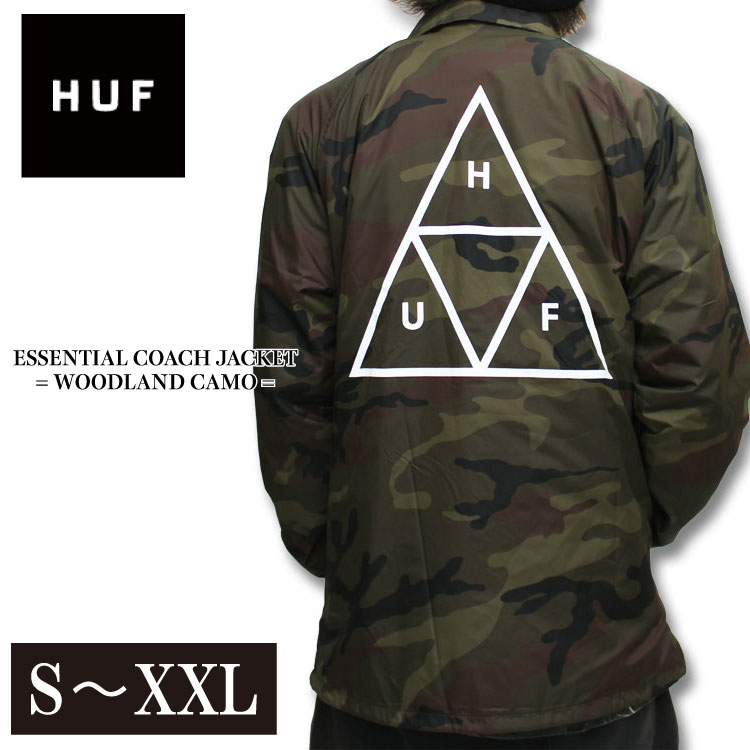 HUF ハフ コーチジャケット ESSENTIAL COACH WOODLAND CAMO JACKET 大きいサイズ アメリカンサイズ メンズ スケーター ファッションライトアウター トリプルトライアングル デザイン コーチジャケット お洒落 ストリート アウター ZOZO TOWN ZOZOTOWN ゾゾタウン