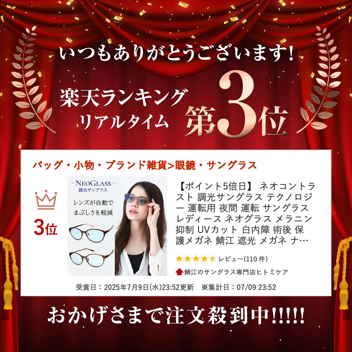 【ポイント5倍日】 ネオコントラスト 調光サングラス テクノロジー 運転用 夜間 運転 サングラス レディース ネオグラス メラニン 抑制 UVカット 白内障 術後 保護メガネ 鯖江 遮光 メガネ ナイト ドライブサングラス 美肌 ネオ コントラスト