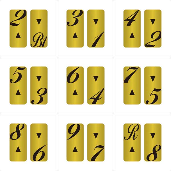 〈真鍮製〉【フロアープレート（階数表示板）】2枚一組の中間階数用のプレートです。《表札工房あかり》