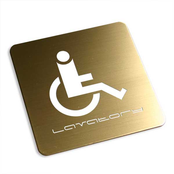 〈真鍮製〉【トイレプレート】「車椅子」文字入れ替え可能　ピクトトイレプレート（b_s_tp_036）腐蝕、焼付け塗装。《表札工房あかり》