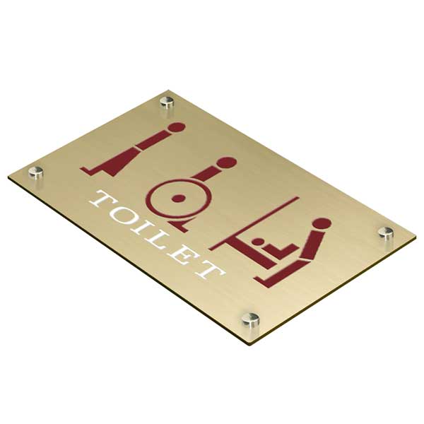 〈真鍮製〉【トイレプレート（業務用大判サイズ）】（250mm×150mmシリーズ）腐蝕、焼付塗装の本格的銘板です。《表札工房あかり》