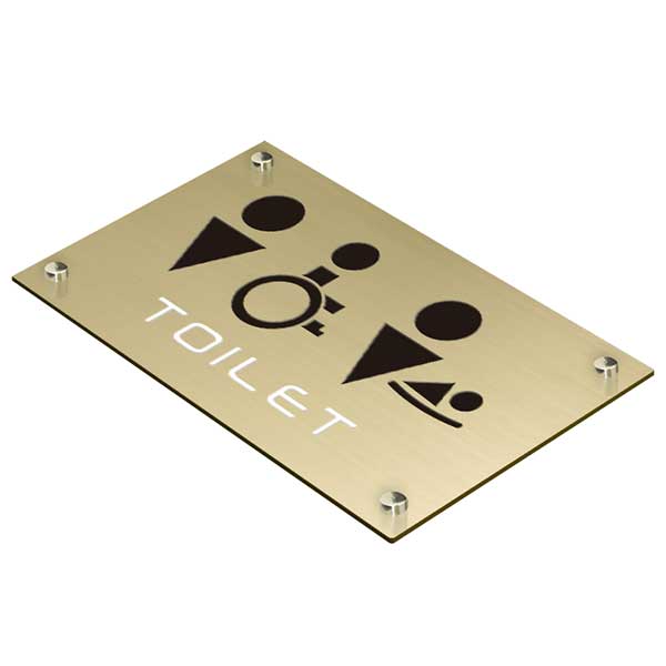〈真鍮製〉【トイレプレート（業務用大判サイズ）】（250mm×150mmシリーズ）腐蝕、焼付塗装の本格的銘板です。《表札工房あかり》