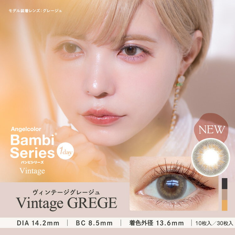 カラコン ワンデー 度あり UVカット エンジェルカラー バンビシリーズ ヴィンテージ 益若つばさ DIA14.2mm BC8.5 1箱10枚入り